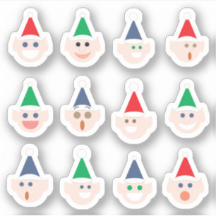 Sticker Père Noël Elves Elf Heads Cartoon Noël