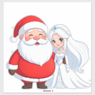 Sticker Père Noël embrassant une Reine des Neiges