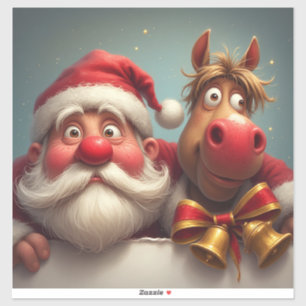 Sticker Père Noël et cheval partageant la joie festive