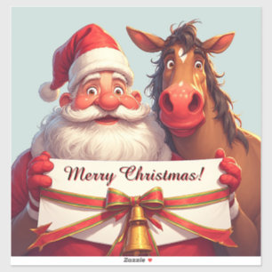 Sticker Père Noël et cheval partageant la joie festive