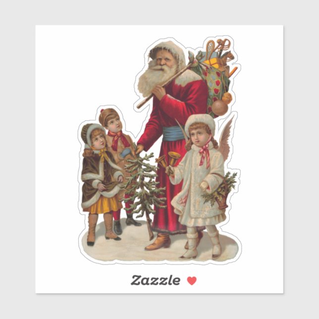 Sticker Père Noël et Enfants, vintages, (Feuille)