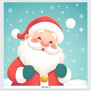 Sticker Père Noël heureux dans une scène hivernale enneigé