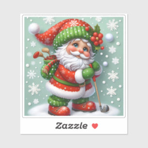 Sticker Père Noël jouant à un jeu de golf de neige le soir