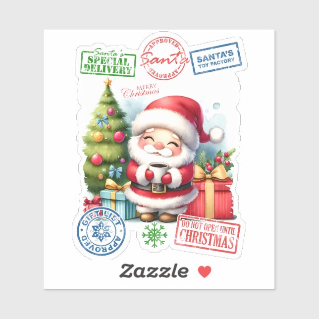 Sticker Père Noël Joyeux Avec Cadeaux (Feuille)