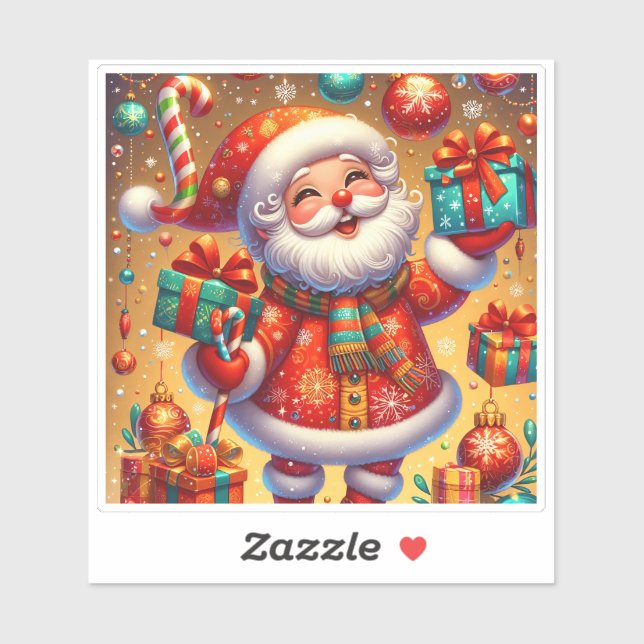 Sticker Père Noël Joyeux Avec Des Cadeaux De Noël (Feuille)