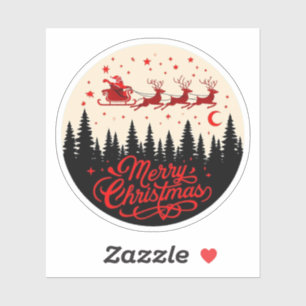 Sticker Père Noël Sleigh Joyeux Noël Forêt Scène Art"