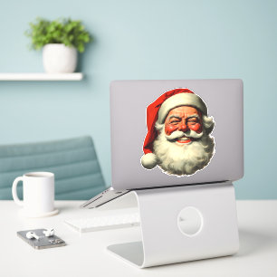 Sticker Père Noël souriant découpé au style rétro vintage