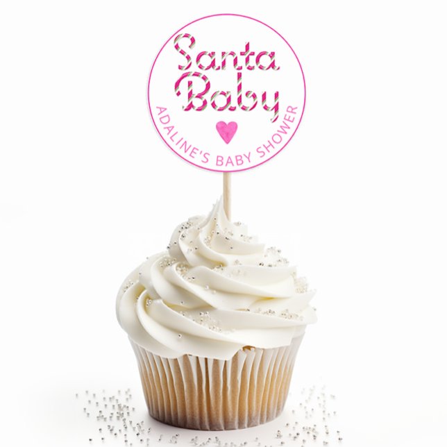 Sticker père Noël Sucre de canne rose bébé (Pink Santa Baby Favor Sticker)