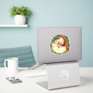 Sticker Père Noël vintage avec couronne de pin