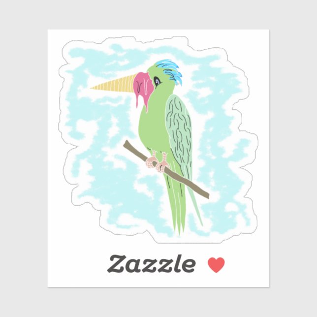 Sticker Perroquet amusant avec crème glacée (Feuille)