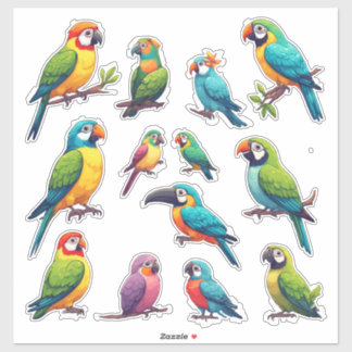 Sticker Perroquets de Dessin Animé Colorés pour Enfants et