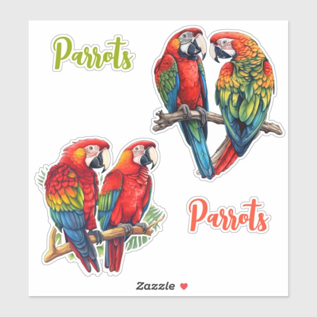 Sticker Perrots Exotiques Tropicaux Colorés Cutomizables (Feuille)