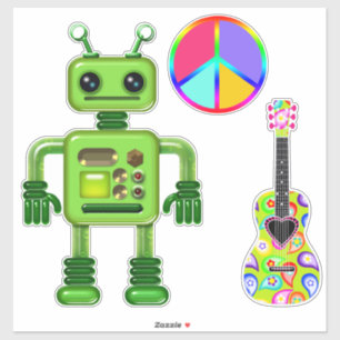 Sticker Perry the Peridot Robot Peace Sign Guitar