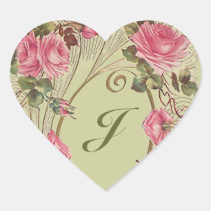 Sticker Personalized Antique Rose Hearts Monogram