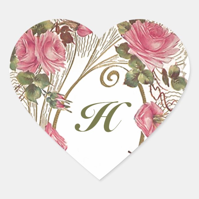 Sticker Personalized Antique Rose Hearts Monogram (Front)
