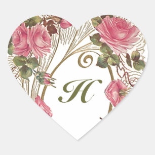 Sticker Personalized Antique Rose Hearts Monogram