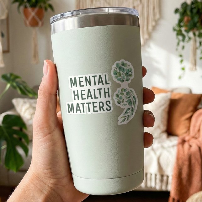 Sticker Personalized Boho Mental Health Semicolon Greenery (personalized_boho_mental_health_semicolon_greenery_ custom_sticker)