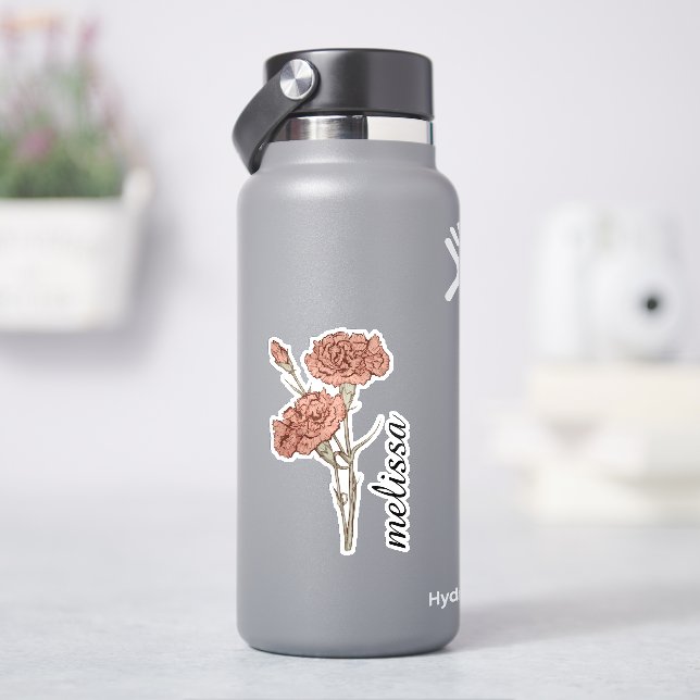 Sticker Personalized Floral Name Elegant Custom Carnation  (HydroFlask)