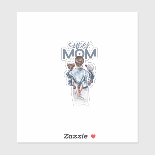 Sticker Personalized Super Mom with Son and Daughter Gift (Feuille)