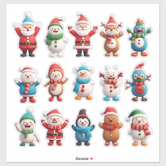 Sticker Personnages de Noël joyeux (Feuille)