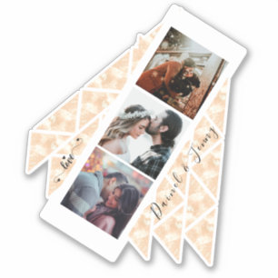 Sticker Personnalisé 3 Photo Collage Rose Gold Marble cad