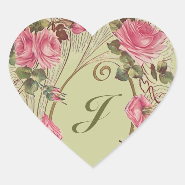 Sticker Personnalisé Antique Coeurs Rose Monogramm (Devant)