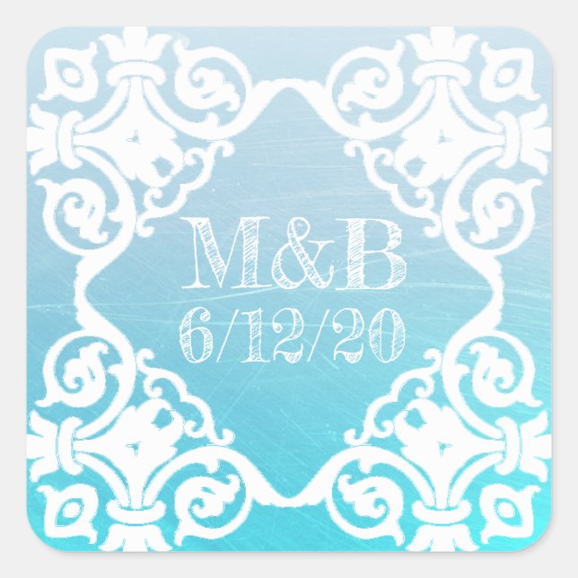 Sticker personnalisé Aqua Mariage Date & Initiales (Devant)