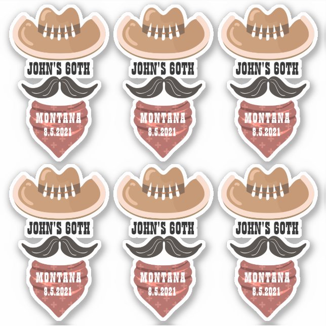 Sticker Personnalisé Cowboy Casquette Western Party Thème (Devant)