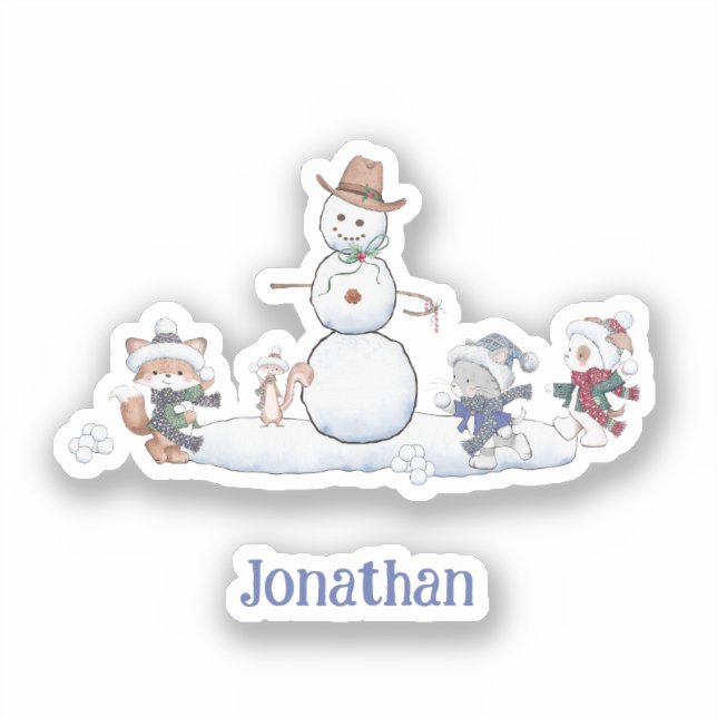 Sticker Personnalisé Hiver Snowball Combattre les animaux (Recto)