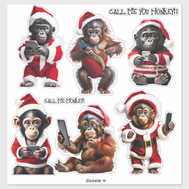 Sticker Personnalisé Noël Singe Primate Ape Drôle Appelez- (Feuille)