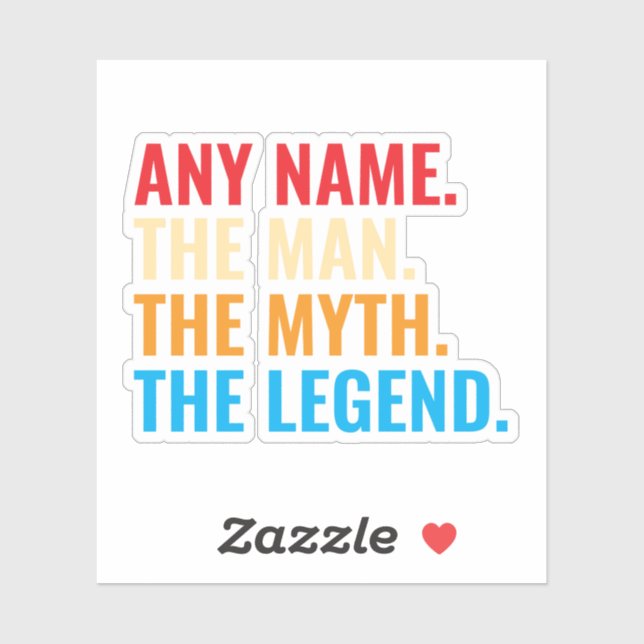 Sticker Personnalisé Nom L'Homme Le Mythe La Légende Rétro (Feuille)