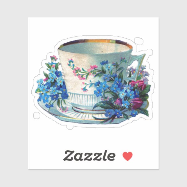 STICKER PERSONNALISÉ vintage VICTORIAN TEACUP FLEU (Feuille)