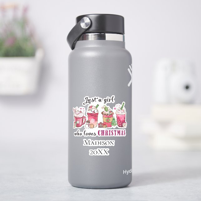 Sticker Personnalisée Juste Fille Qui aime Noël tendance (HydroFlask)