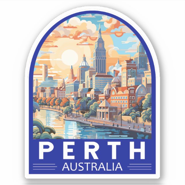 Sticker Perth Australia Travel Art Vintage (Devant)