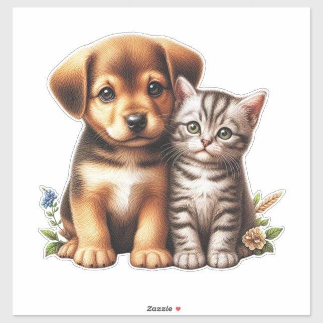 Sticker Petit chiot/chaton (Feuille)