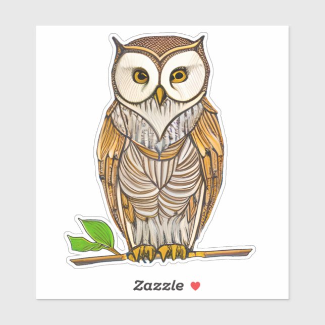 Sticker Petit Chouette de Boho sur une branche Illustratio (Feuille)