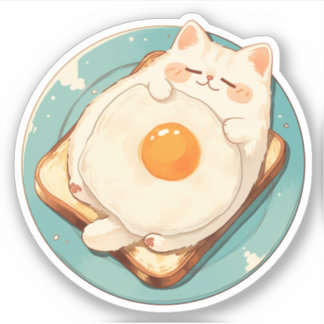 Sticker Petit-déjeuner de chat dormant Toast et Stick d'oe