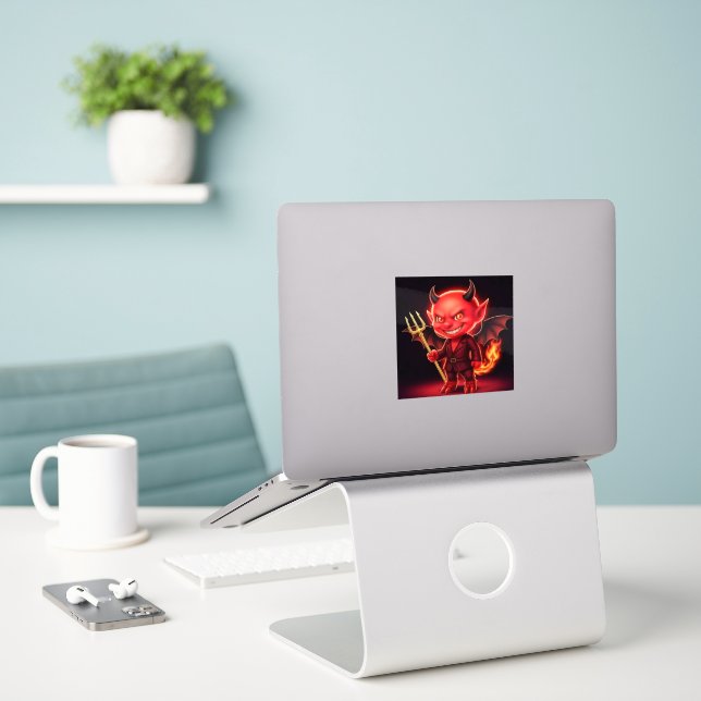 Sticker Petit Diable effronté (Ordinateur portable sur le bureau)