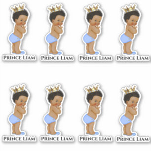 Sticker Petit Prince Bébé Garçon Bleu Or Couronne Bouclé