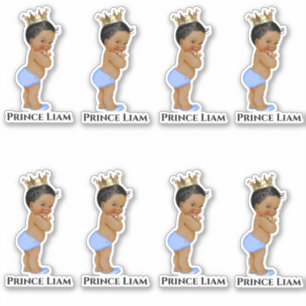 Sticker Petit Prince Bébé Garçon Bleu Or Couronne ethnique