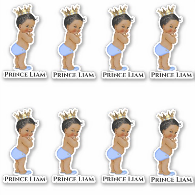 Sticker Petit Prince Bébé Garçon Bleu Or Couronne ethnique (Devant)