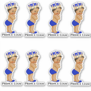 Sticker Petit Prince Bébé Garçon Couronne Royale Bleu Or