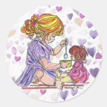 Sticker Petite fille et poupée bébé