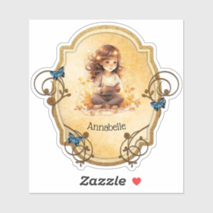 Sticker Petite fille magique lisant un livre