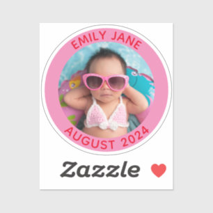 Sticker Petite photo de famille ronde rose et rouge