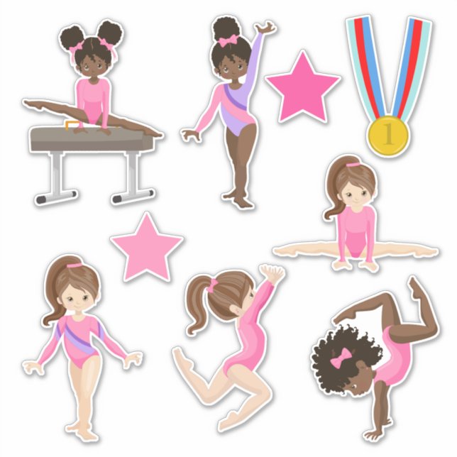 Sticker Petites Filles Gymnastique rose Contour (Devant)
