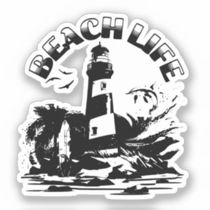 Sticker Phare de la vie de plage noir et blanc