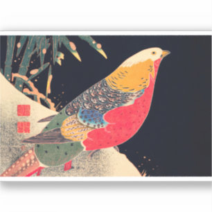 Sticker Pheaseur d'or Oiseau Vintage Japonais Bois Pr