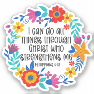 Sticker Philippiens 4:13 Bible Écriture Folk Art Floral