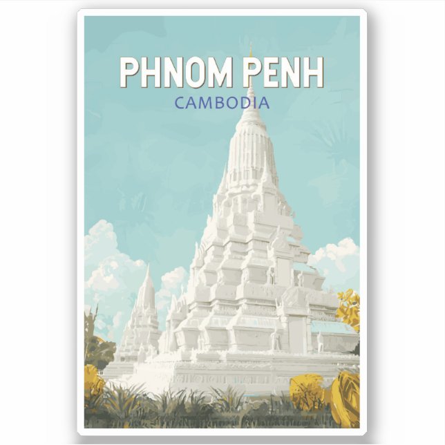 Sticker Phnom Penh Cambodge Illustration Voyage Art Retro (Devant)